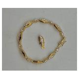 .925 Silver Italy herringbone necklace with triangle rhinestone , tennis bracelet & one clip earring