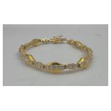 .925 Silver Italy herringbone necklace with triangle rhinestone , tennis bracelet & one clip earring