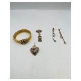 .925 filigree bracelet w/ multi-colored stones &  pendant; dangle rhinestone earrings; bar dangle brooch