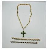 Sterling silver gold-tone necklace with cross pendant 18 ½” l, 2 tennis bracelets