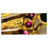 Brooches: flower basket; .925 Jackie Orr fish-gold plate swavorski crystal & lilac stones;  jeweled brooch