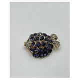 Brooches: flower basket; .925 Jackie Orr fish-gold plate swavorski crystal & lilac stones;  jeweled brooch