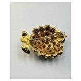 Brooches: flower basket; .925 Jackie Orr fish-gold plate swavorski crystal & lilac stones;  jeweled brooch