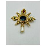 Brooches: flower basket; .925 Jackie Orr fish-gold plate swavorski crystal & lilac stones;  jeweled brooch