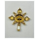 Brooches: flower basket; .925 Jackie Orr fish-gold plate swavorski crystal & lilac stones;  jeweled brooch