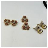 2 Heart flower brooches 1 ¼” x 1 ¼” & matching clip on earrings; Panther door knocker clip-on earrings.