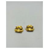 2 Heart flower brooches 1 ¼” x 1 ¼” & matching clip on earrings; Panther door knocker clip-on earrings.