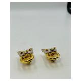 2 Heart flower brooches 1 ¼” x 1 ¼” & matching clip on earrings; Panther door knocker clip-on earrings.