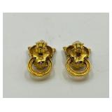 2 Heart flower brooches 1 ¼” x 1 ¼” & matching clip on earrings; Panther door knocker clip-on earrings.