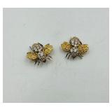 6 Bee brooches: One marked .925, one has blue stones & other set has green stones no markings