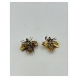 6 Bee brooches: One marked .925, one has blue stones & other set has green stones no markings
