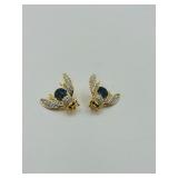 6 Bee brooches: One marked .925, one has blue stones & other set has green stones no markings