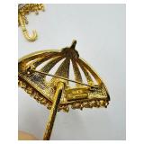 4 BOLD Elegance brooches: 2 Swordfish 2 ¾” l x 1 ¼”t; 2 pave’ rhinestone umbrella brooches 2 ¾” t