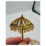 4 BOLD Elegance brooches: 2 Swordfish 2 ¾” l x 1 ¼”t; 2 pave’ rhinestone umbrella brooches 2 ¾” t