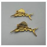 4 BOLD Elegance brooches: 2 Swordfish 2 ¾” l x 1 ¼”t; 2 pave’ rhinestone umbrella brooches 2 ¾” t