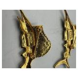 4 BOLD Elegance brooches: 2 Swordfish 2 ¾” l x 1 ¼”t; 2 pave’ rhinestone umbrella brooches 2 ¾” t