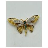 Vintage brooches: 2 Leopard gold-tone black enamel/pave rhinestones w/ green eyes, 1 dragon fly or butterfly