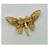 Vintage brooches: 2 Leopard gold-tone black enamel/pave rhinestones w/ green eyes, 1 dragon fly or butterfly