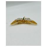 Vintage brooches: 2 Leopard gold-tone black enamel/pave rhinestones w/ green eyes, 1 dragon fly or butterfly