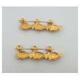 3 Vintage Brooches: (2) Waddle of 3 blue enamel ducks with rhinestones on bar pin & one peacock
