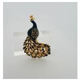 3 Vintage Brooches: (2) Waddle of 3 blue enamel ducks with rhinestones on bar pin & one peacock