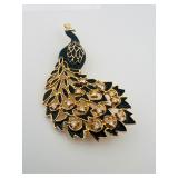 3 Vintage Brooches: (2) Waddle of 3 blue enamel ducks with rhinestones on bar pin & one peacock