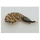 3 Vintage Brooches: (2) Waddle of 3 blue enamel ducks with rhinestones on bar pin & one peacock
