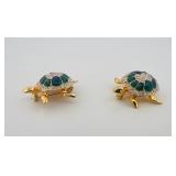 5 Brooches: 2 turtles, 2 birds-  one bird is 2” w other is 1 ½”w, one swan 2 ½” w x 1 ½” t