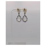 2 pierced earrings, one pear cut dangle post,  stud with red gemstone center surrounded by rhinestones