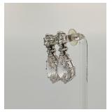 2 pierced earrings, one pear cut dangle post,  stud with red gemstone center surrounded by rhinestones