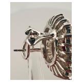 2 pierced earrings, one pear cut dangle post,  stud with red gemstone center surrounded by rhinestones