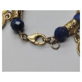 2 bracelets:  18K gold over bronze with Faceted gemstone beads & dangling coin charms 1Blue &1 green