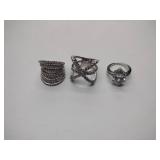 (3) .925 sterling silver rings, marks include Jose Hess CZ 925