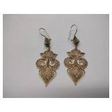 2 Filigree dangling pierce Earrings marked Turkey, ring w/ turquoise stone, Honors charm