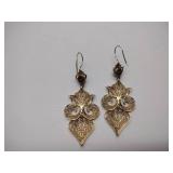 2 Filigree dangling pierce Earrings marked Turkey, ring w/ turquoise stone, Honors charm