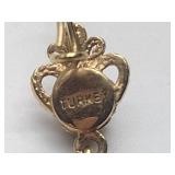 2 Filigree dangling pierce Earrings marked Turkey, ring w/ turquoise stone, Honors charm