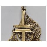 2 Filigree dangling pierce Earrings marked Turkey, ring w/ turquoise stone, Honors charm