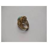 2 Filigree dangling pierce Earrings marked Turkey, ring w/ turquoise stone, Honors charm