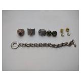 .925/sterling silver toggle bracelet, 2 pierced earrings, 3 rings