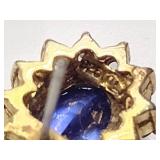 .925/sterling silver pierced earrings and necklace pendant with center blue gem stone