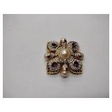 6 Broaches (one marked 12KT)and 1 set of pierced earrings