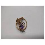 6 Broaches (one marked 12KT)and 1 set of pierced earrings