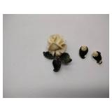 7 vintage broaches, 3 sets of earrings, and 1 bracelet