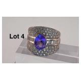 14K White Gold and diamond Ring With Tanzanite   10 grams