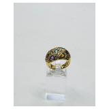 (3).925 rings: spoon ring size 6, jeweled ring size 7, blue with red stone Italy size 7