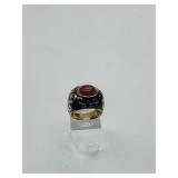 (3).925 rings: spoon ring size 6, jeweled ring size 7, blue with red stone Italy size 7