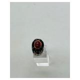 (3).925 rings: spoon ring size 6, jeweled ring size 7, blue with red stone Italy size 7