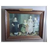 Queen size 4-poster canopy wood bed. Custom made skirt included.