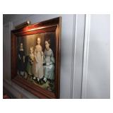 Queen size 4-poster canopy wood bed. Custom made skirt included.