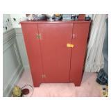 Primitive Red Stepback Cupboard with a single door